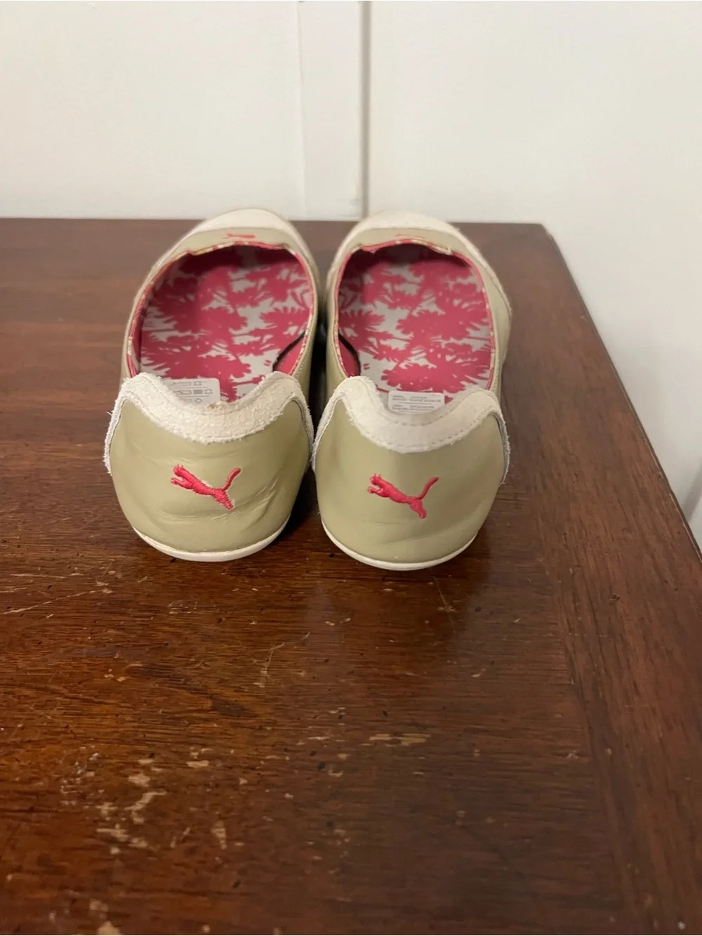 Puma Beige and Pink Floral-Lined Slip-On Flats size 7.5